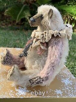 10 Pink & White Shabby Mohair Artist Bear from Whendi's Bears OOAK Creation