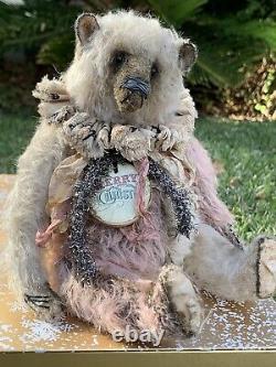 10 Pink & White Shabby Mohair Artist Bear from Whendi's Bears OOAK Creation