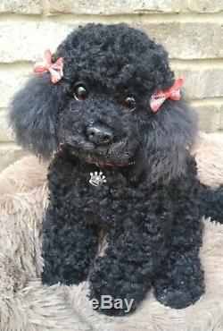 13 OOAK very pose able realistic black Poodle puppy dog soft sculpture