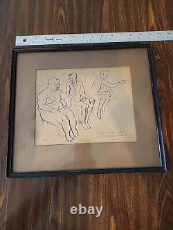 1890-1900 Original Sketch Signed By Famous Artist Unknown Bathhouse Pic. OOAK