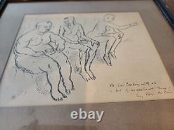 1890-1900 Original Sketch Signed By Famous Artist Unknown Bathhouse Pic. OOAK