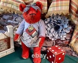 24 Ravishing Red 2022 Mohair Teddy Bear'marilla' By Artist Deb Beardsley