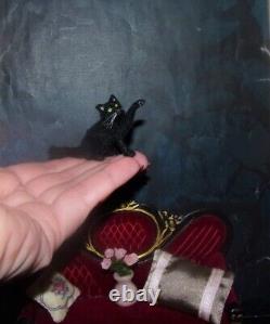 ARTISAN Black Cat miniature OOAK 112 dollhouse realistic handsculpted handmade