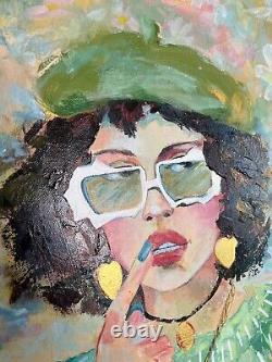 Abstract Empowered Women Portrait Outsider Face Art Original Painting 20X16 OOAK
