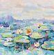 Abstract Painting Original Water Lilies Lotus Reflection Pond 20x20 Ooak