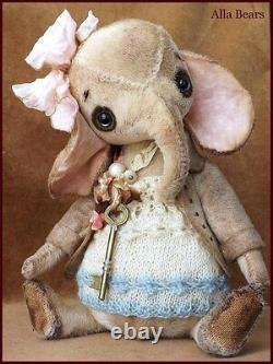Alla Bears artist Antique Vintage Elephant Teddy Bear doll OOAK baby