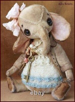 Alla Bears artist Antique Vintage Elephant Teddy Bear doll OOAK baby