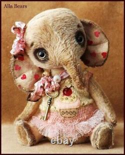 Alla Bears artist OOAK Elephant doll baby shower cupcake pink