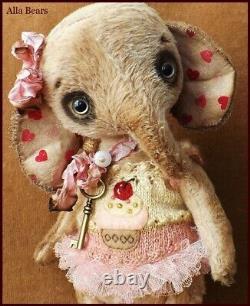 Alla Bears artist OOAK Elephant doll baby shower cupcake pink