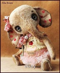 Alla Bears artist OOAK Elephant doll baby shower cupcake pink