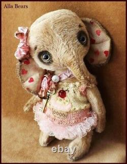 Alla Bears artist OOAK Elephant doll baby shower cupcake pink