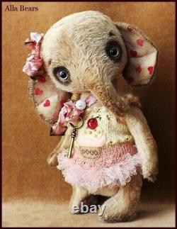 Alla Bears artist OOAK Elephant doll baby shower cupcake pink