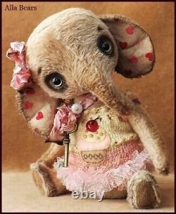 Alla Bears artist OOAK Elephant doll baby shower cupcake pink