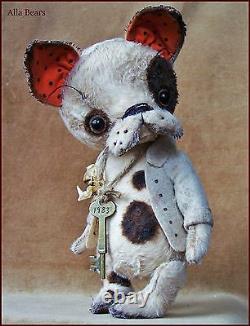 Alla Bears artist Old Antique Puppy Teddy Bear art doll OOAK boy pet decor toy