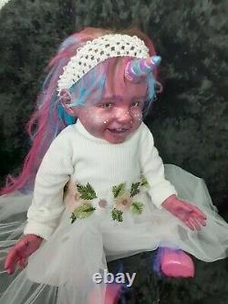 Alternative Pink Unicorn Reborn pink and blue hair magnetic horn and pacifier