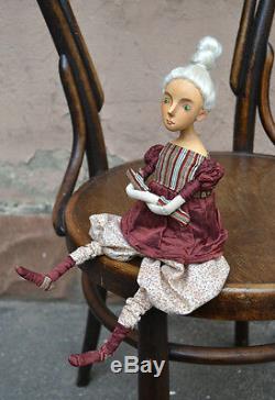 Art Doll, Handmade Artisan Papier-mache Cloth Doll-Toy Girl, OOAK, Modern Artist