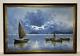 Artist De Luca, Oil On Canvas, Framed, 39 X 27, Four Boats On Bay, Ooak