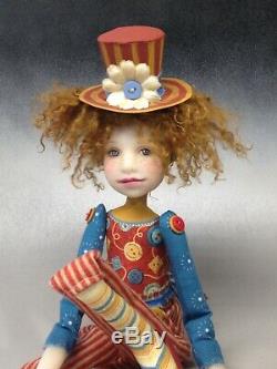 Artist Doll Auburn Hair Top Hat Freckles Red Shoes OOAK