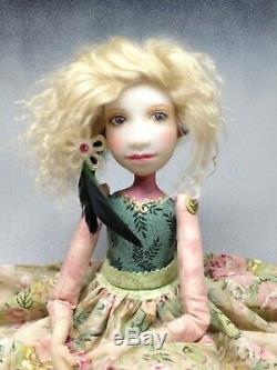Artist Doll Blond Hair Feathers Gold Shoes OOAK