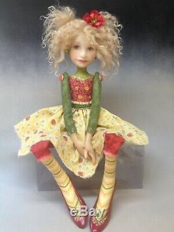 Artist Doll Blond Hair Freckles Red Shoes OOAK