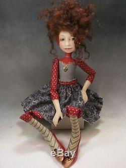Artist Doll Dark Red Hair Freckles Red Shoes OOAK
