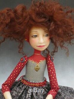 Artist Doll Dark Red Hair Freckles Red Shoes OOAK