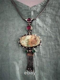 Artist Handmade Semi-Precious Stones Pendant Necklace Afghanistan Silver OOAK