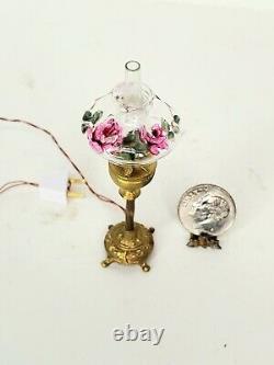 Artist Nicole MINNICK Painted Floral Hurricane Lamp 112 Dollhouse Miniature 12v