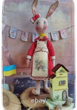 Artist OOAK Handmade Rabbit Olivia, Collectible bunny toy