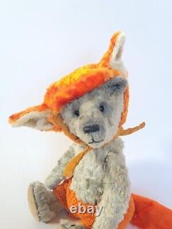 Artist Teddy Bear Art Doll, OOAK Bear in Masquerade Fox Hat 10 inch