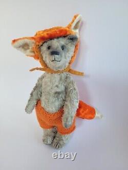 Artist Teddy Bear Art Doll, OOAK Bear in Masquerade Fox Hat 10 inch