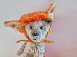 Artist Teddy Bear Art Doll, OOAK Bear in Masquerade Fox Hat 10 inch