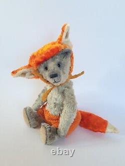 Artist Teddy Bear Art Doll, OOAK Bear in Masquerade Fox Hat 10 inch