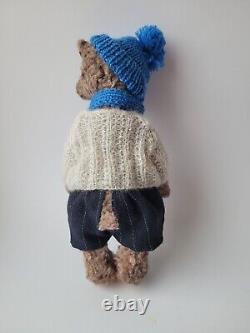 Artist Teddy Bear Toy, OOAK Home Office Decor, Bear in Winter Outfit 9 inch
