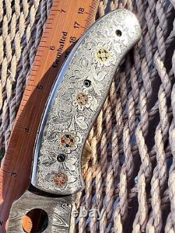 Artistic Scrolled one of a kind Damascus? Pocket Knife, Hand Made In Pakistan