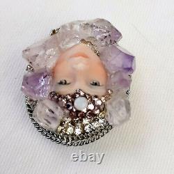 Artists Blythe And Snodgrass Pendant Or Pin Ooak Beautiful Amethyst, Opal Stone