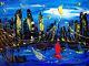 Blue City Painting Original Oil Canvas Gallery Artist Signed 9j0bhuou
