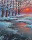 Beautiful Winter Crimson Sunset Scenic Snowscape Original Pastel Painting Ooak