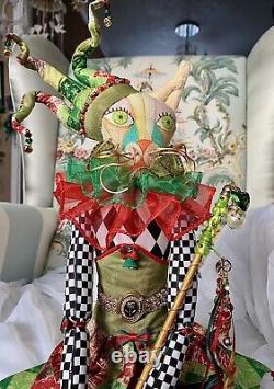 Big Handmade Art Textile Christmas Jester Cat 27 Collectable, Art Doll, OOAK