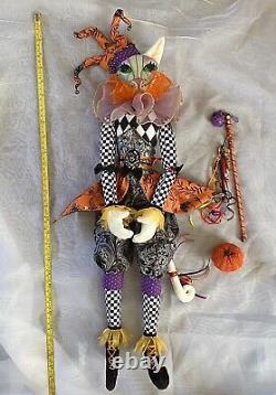 Big Handmade Art Textile Halloween Jester Cat 27 Collectable, Art Doll, OOAK