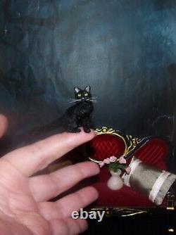 Black cat Realistic miniature handmade OOAK 112 dollhouse handsculpted IGMA
