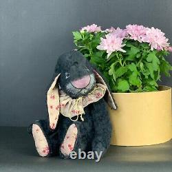 Black rabbit (10.24in.) 26 cm Viscose bunny OOAK rabbit Artist bunny Easter