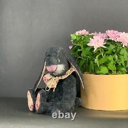 Black rabbit (10.24in.) 26 cm Viscose bunny OOAK rabbit Artist bunny Easter