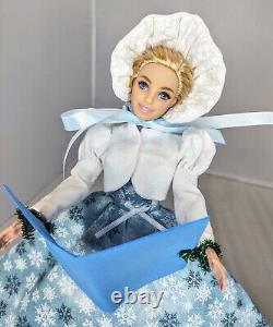 Blue Victorian Christmas Caroler Barbie Doll OOAK Bonnet Dress Holiday Decor