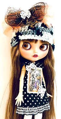 Blythe Custom OOAK Halloween Themed 12 Joint Doll In Classy Spooky Outfit & Cat