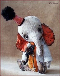By Alla Bears artist Old Antique Vintage Elephant art doll Halloween toy decor