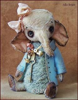 By Alla Bears artist Old Antique Vintage Elephant home pillow art doll OOAK baby