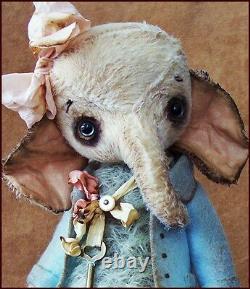 By Alla Bears artist Old Antique Vintage Elephant home pillow art doll OOAK baby
