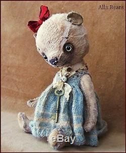 By Alla Bears artist Old Vintage Antique Teddy bear art doll hand made baby toy