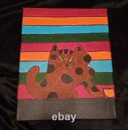 Cat And A Bowl Acrylic Painting On Canvas 11x14 By Original Artist OOAK